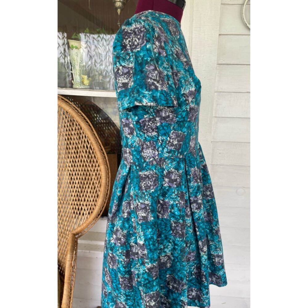 Vintage 1950s Polished Cotton Floral Pleated Shortsleeve Dress Small - Picture 5 of 16